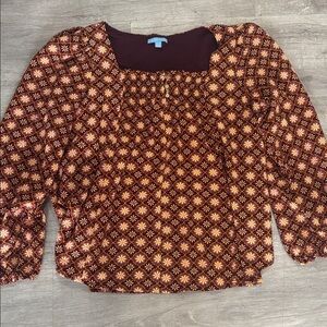 Draper James Boho Floral Blouse | Retro 70s Print | Square Neck | Size Large